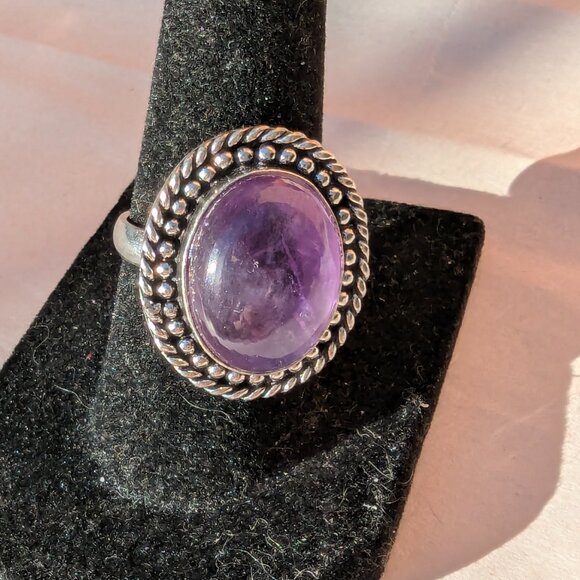 STERLING SILVER RING AMETHYST GEMSTONE - Picture 2 of 6
